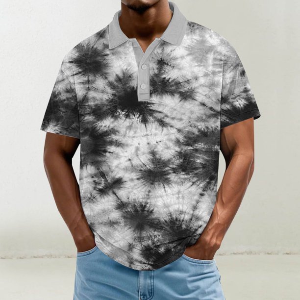 Blusa y camisa de manga corta con cuello vuelto para hombre, informal, holgada, a la moda, con botones estampados, blusa de manga corta con cuello vuelto para hombre, top de poliéster para hombre
