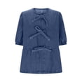 thumbnail image 4 of ShaoRunShi Womens Denim Peplum Tops Puff Sleeve Bow Tie Front Blouses Dressy Casual Jean Babydoll Shirts, 4 of 8