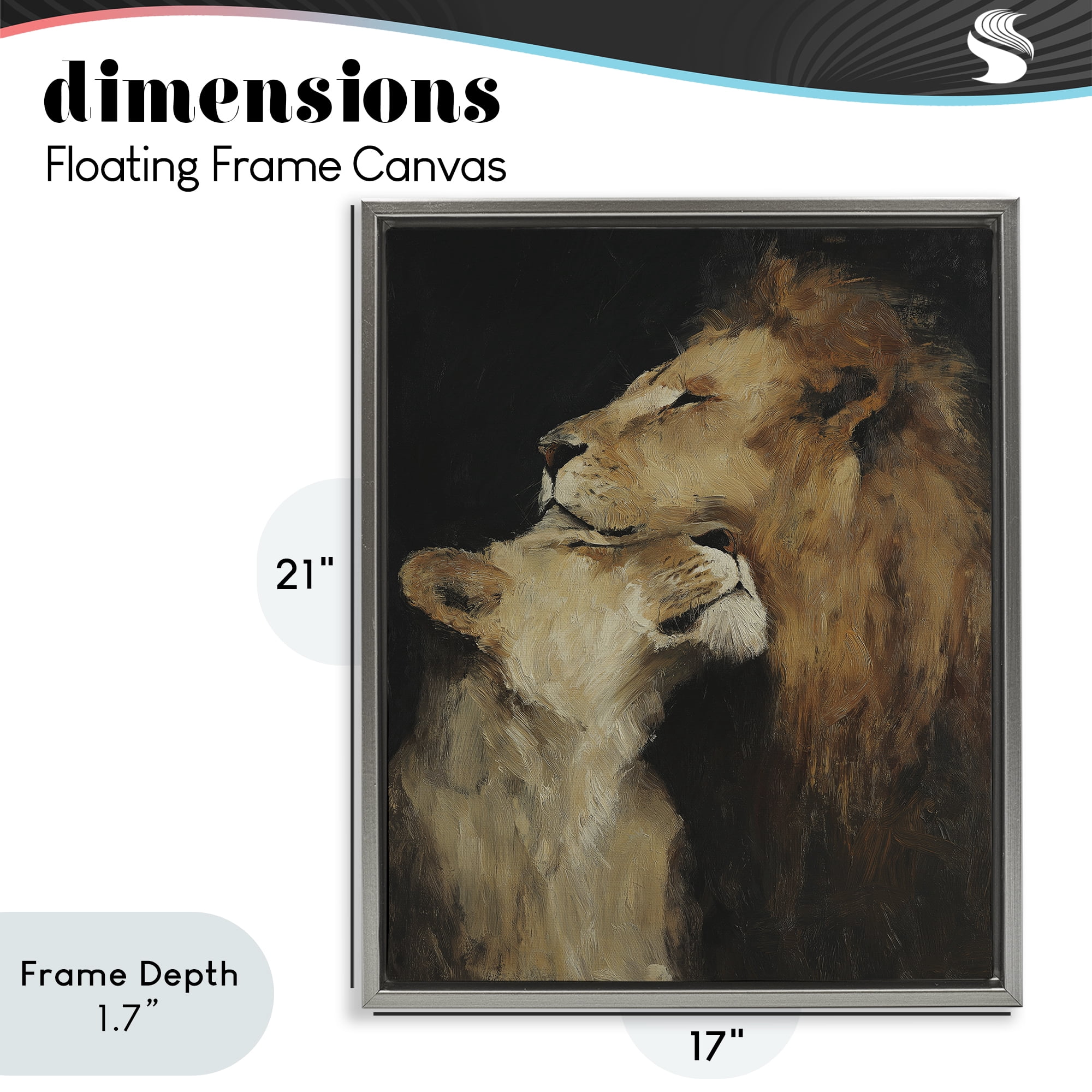 Stupell Industries Regal Pair of Lions Gray Framed Floater Canvas Wall Art, design by Svetlana Aleynikova