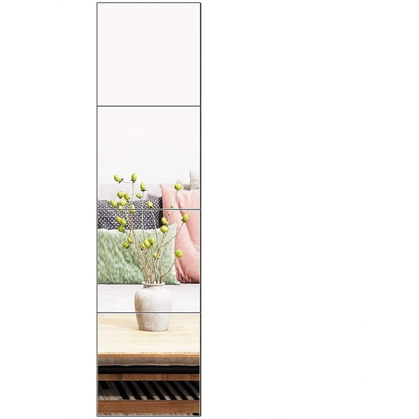 Azulejos de Espejo de Pared de Longitud Completa, 12 x 12 x 4 Piezas sin Marco, Espejo de Pared de Vidrio para Gimnasio en casa, Puerta, recámara, Sala de Estar