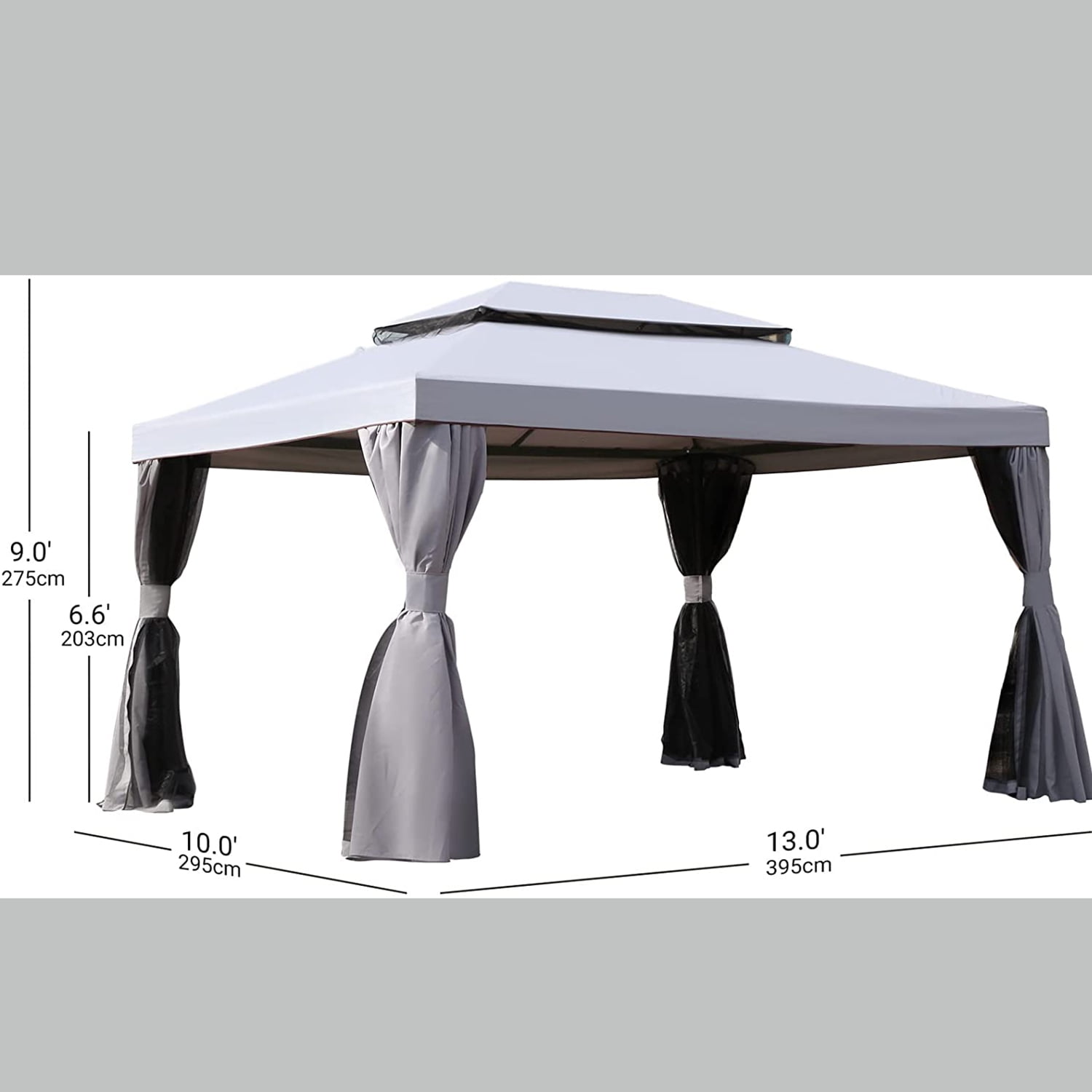 10"x13" Outdoor Patio Gazebo with Zipped Shade Curtains, Grey
