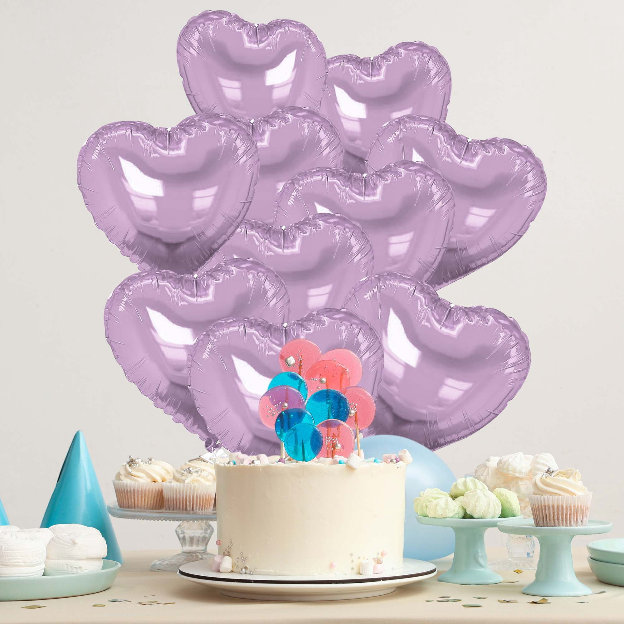 Unique Bargains 10Pcs Helium Balloons with Ribbon Heart Pattern Light Purple