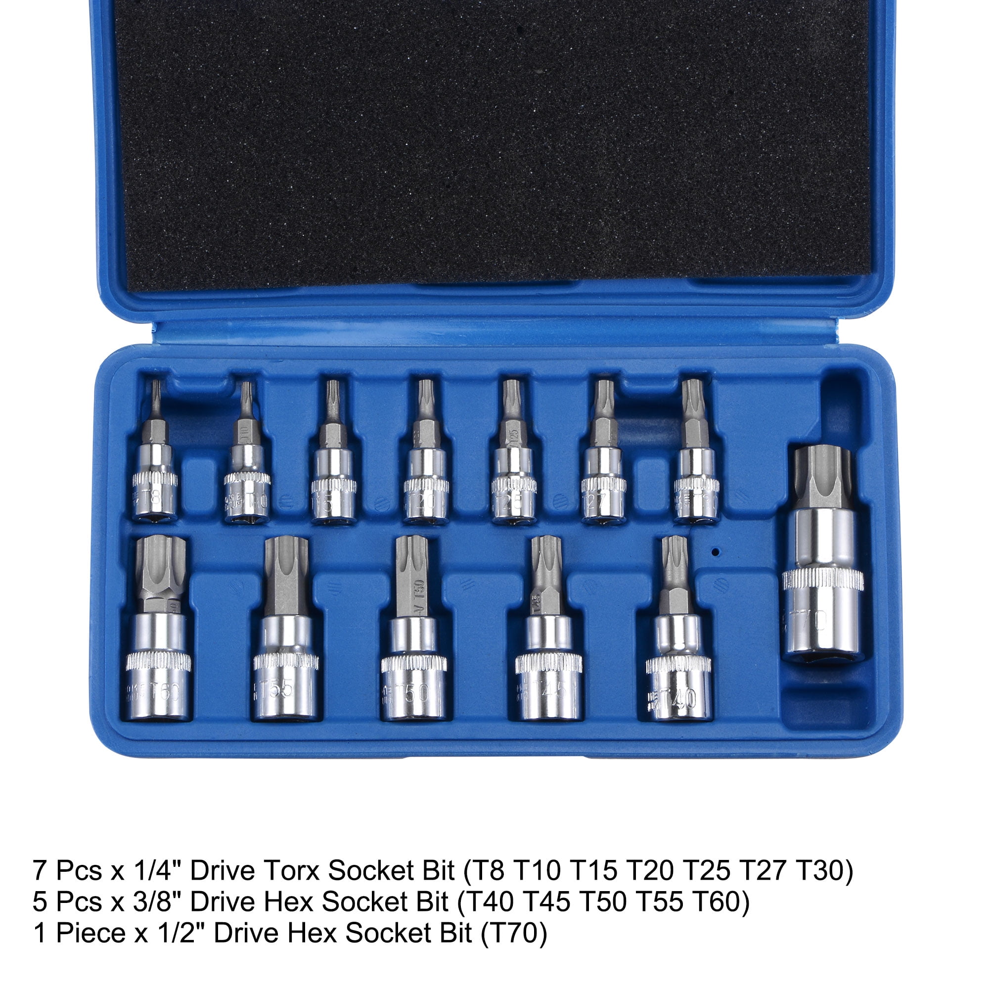 Uxcell T8 - T70 Torx Bit Socket Set, CR-V Bits & Sockets (For Hand Use Only)