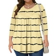 thumbnail image 2 of Zwiiyzr Women's T-Shirts Plus Size Striped Front Pleated 3/4 Sleeves Crew Neck Tops(Beige,3XL), 2 of 6