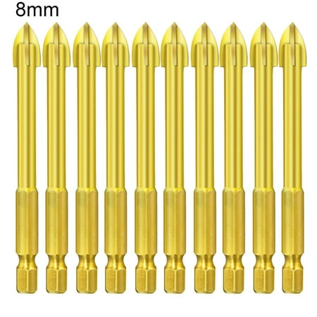 

Feiruifan 10Pcs Efficient Universal Tip Drill Bit Fast Anti-rust Durable Cross Triangle Drill Bit for Ceramic Tile