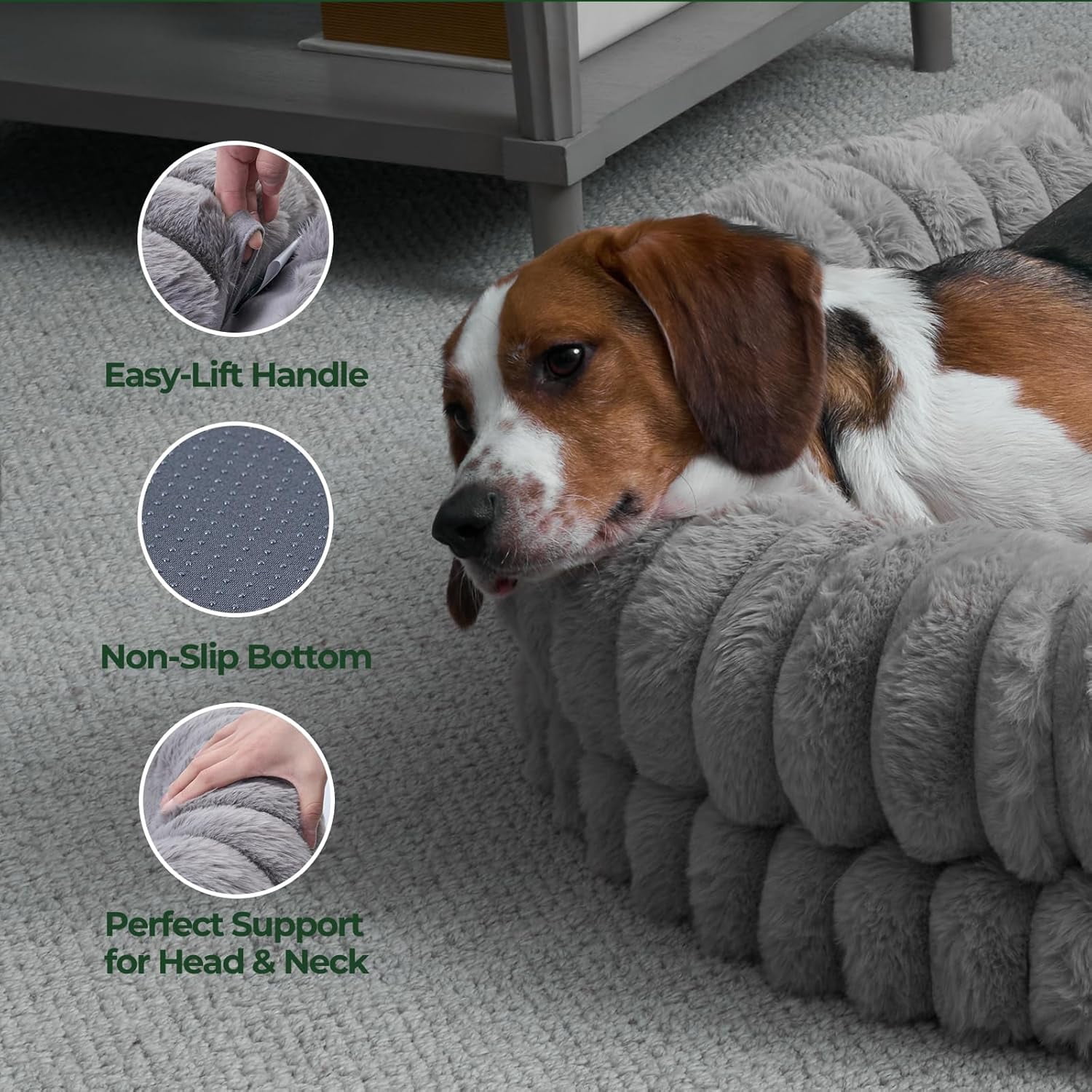 Luxury Donut Dog Bed, 43 Inches Round Dog Beds Large Sized Dogs Washable, Orthopedic Calming Dogs Bed for Pets with Anti-Slip Bottom, Gray
