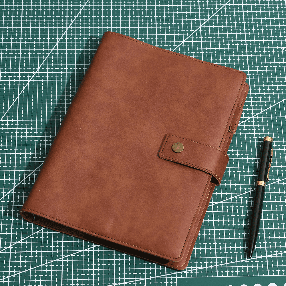 Wonderpool Leather Journal Refillable Notebook Spiral Diary Binder Portfolio - A5 Dotted Paper & Inner Pockets for Organizer (Coffee, A5)