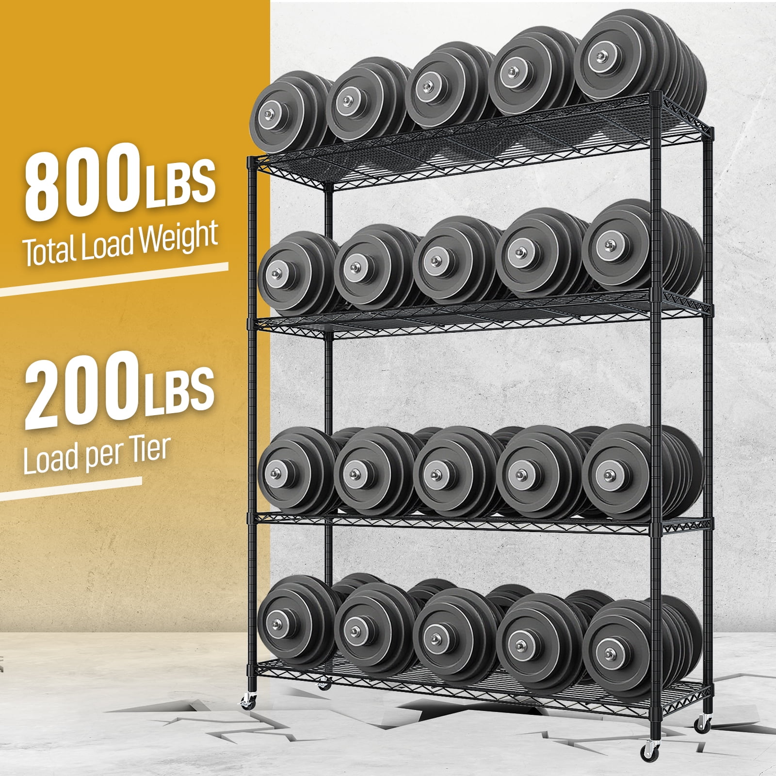 Ktaxon 4 Tier Wire Shelving with Wheels, 46"W x 17.7"D x 65"H Multifunctional Storage Rack Metal Garage Shelves Organizer, Capacity for 800lbs, Black