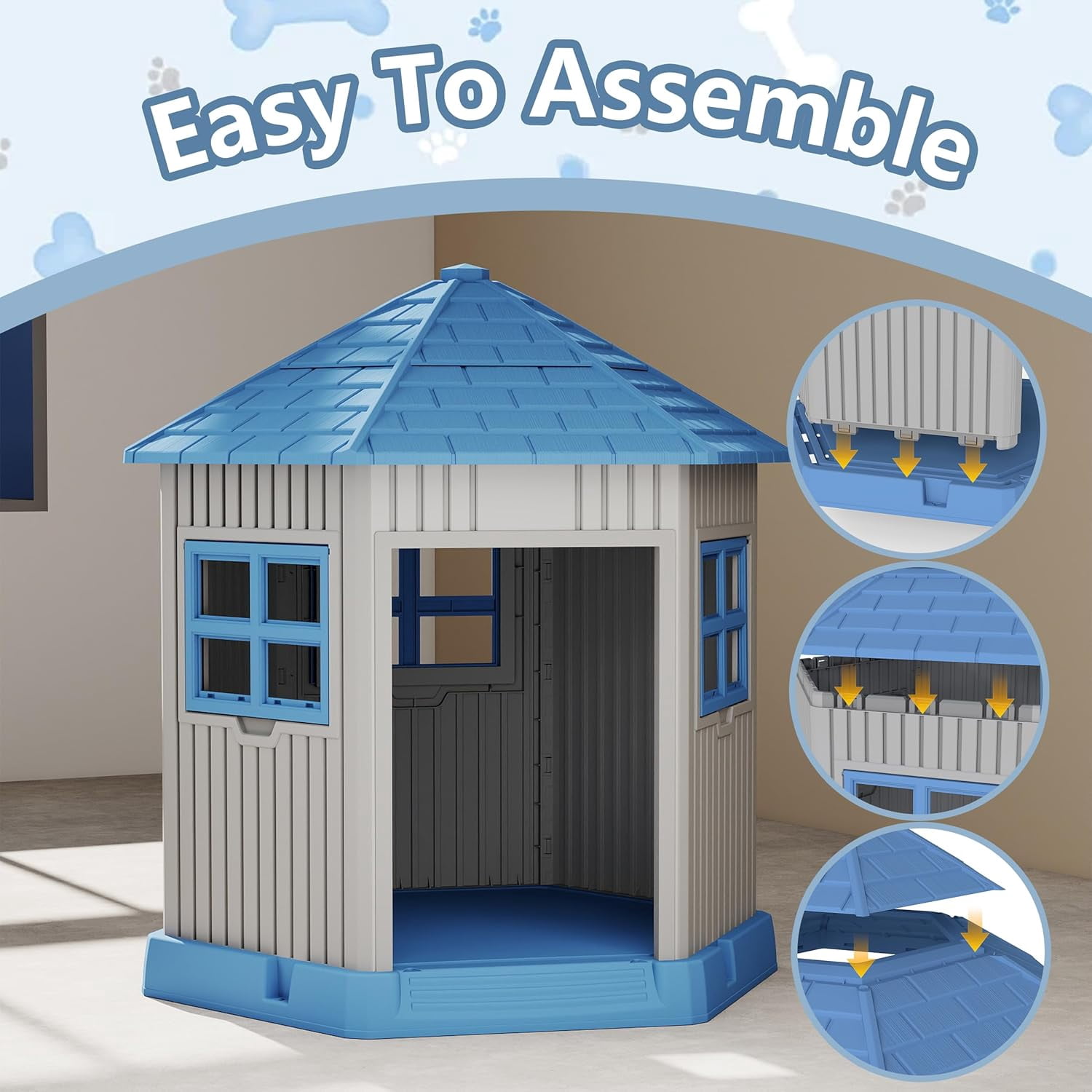 VIXZEN Large Dog House Outdoor, Barn-Style Outside Dog House with Waterproof Material & Openable Window, All-Weather Pet Shelter for Large Breeds (Blue)