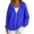 thumbnail image 2 of MSJUHEG Zip Up Sweatshirt Women Long Sleeve Top Comfrt Travel Hoodie Cropped Sweatshirt Oversized Hoodie Zip Up Cardigan Plain Hoodies Oversized Sweatshirt Winter Clothing for Women A3 Blue M, 2 of 9