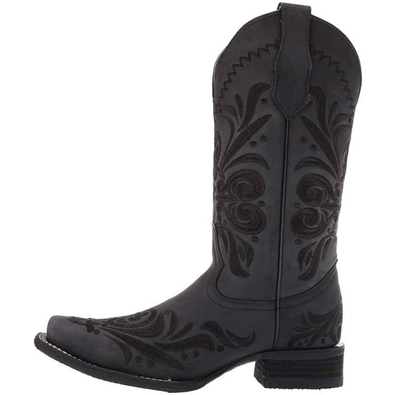CORRAL Adult Female Embroidery Square Toe Boots, Color: Black, Size: 11, Width: M (L5464-M-11)
