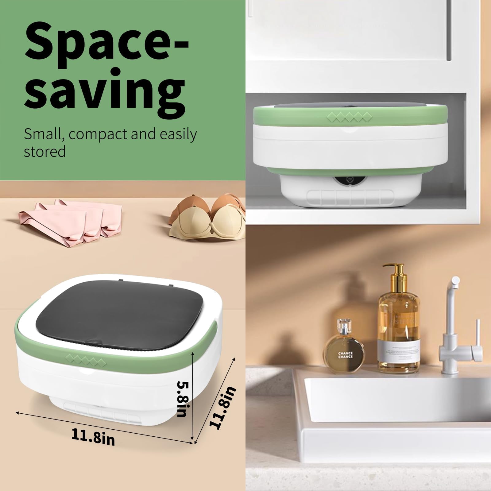 Portable Washing Machine 16L Large Capacity, Upgraded Portable Washer with 3 Cleaning Modes, Deep Cleaning Small Washer for Travel, Camping, Apartments, Dorms, Hotels (Green)