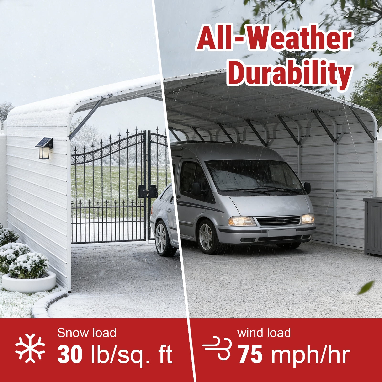 30x20FT Heavy-Duty Galvanized Metal Garage, All-Steel Enclosed Carport with Side Panels, Large Outdoor Vehicle Shelter and Car Shed for Trucks, SUVs, Boats & RVs, Steel Canopy Storage Building