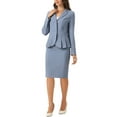 thumbnail image 5 of INSPIRE CHIC Women's 2 Piece Skirt Suit Set Peplum Blazer High Waist Pencil Skirt Work Outfit 3XL Gray Blue, 5 of 6