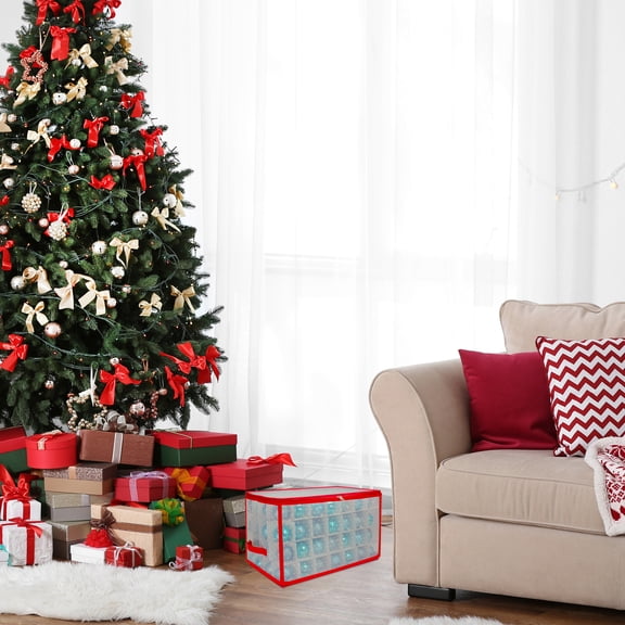 Northlight Transparent Zip Up Christmas Storage Box - 20.5" - Holds 112 Ornaments - Red and Clear