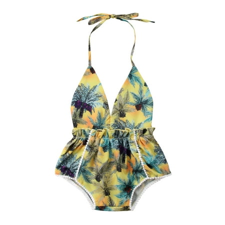 

JBEELATE Baby Girls Tropical Style Romper Halter V-Neck Jumpsuit Bandage Sunsuit Clothes