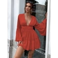 thumbnail image 5 of Missord Women Sexy Deep V Long Sleeve Slim Fit Oversized Loose Casual Pleated Dress, 5 of 5