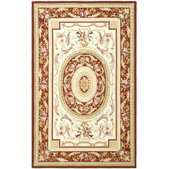 SAFAVIEH Chelsea Patton Floral Wool Area Rug, Ivory/Burgundy, 7'9" x 9'9"