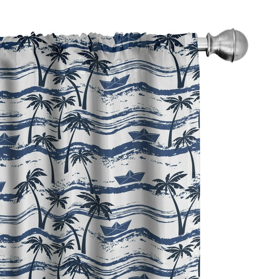 Ambesonne Palm Tree Curtains, Paper Boats on Waves, Pair of 28"x84", Blue Dark Blue White