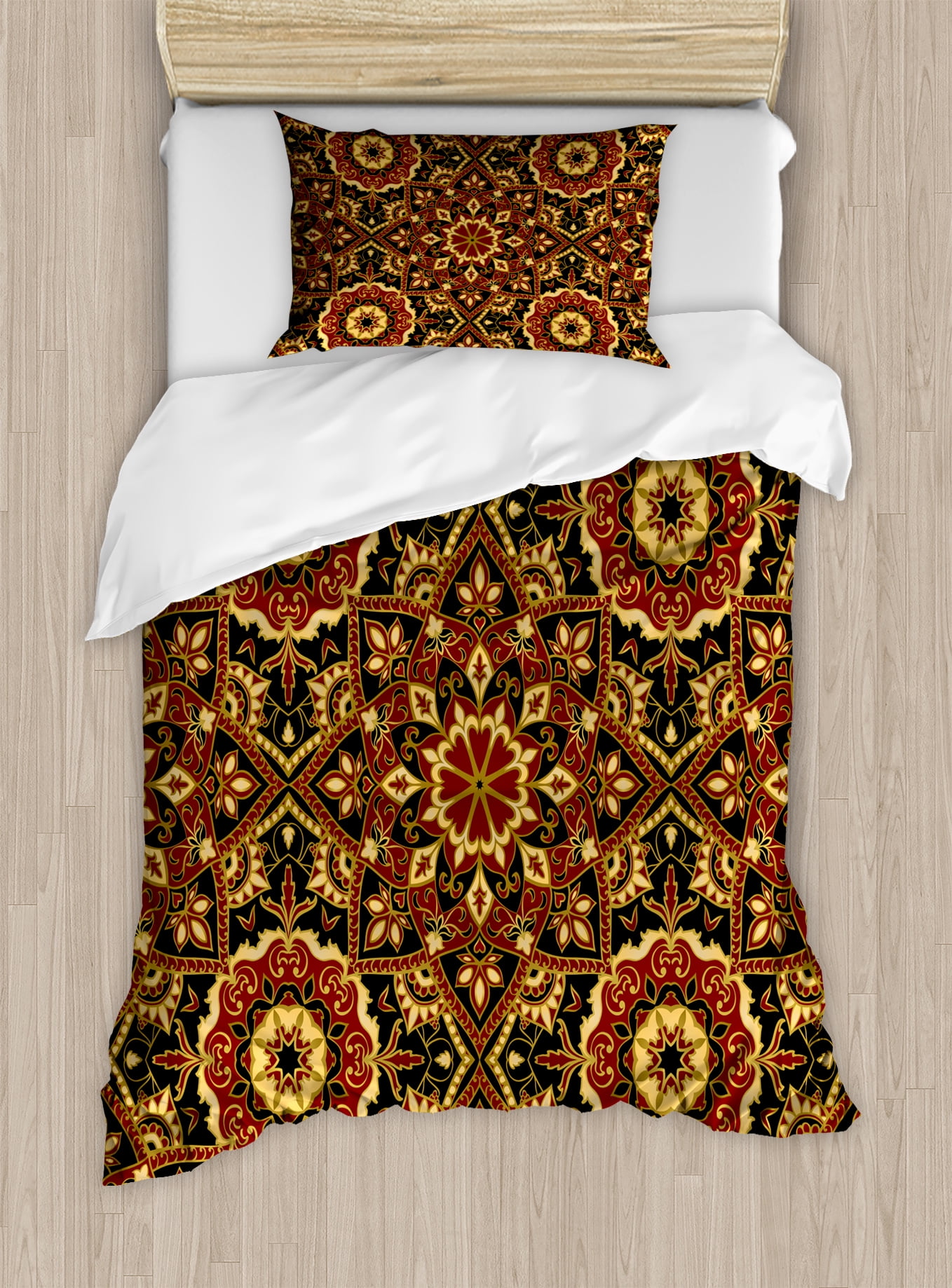 Turkish Pattern Duvet Cover Set, Byzantine Old Ornament in Dark Colors