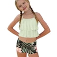 thumbnail image 4 of Mifsaly Girls Swimsuit Tankini 2 Piece Kids Ruffle Bathing Suit Set Printed Palm Leaf Shorts Teen Summer Beach Pool Swimwear Size 6-15, 4 of 7