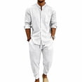 thumbnail image 5 of VBTAPA Men 2 Piece Outfits Long Sleeve Casual Button Down Shirt and Pants Sets Summer Beach Vacation Matching Set White XXL, 5 of 8
