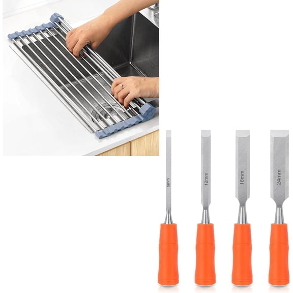 5 Piece Over The Sink Dish Drying Rack And 4 Piece Heavy Duty Wood Chisel Set