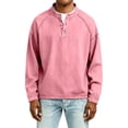thumbnail image 4 of Daiosportswear Men's Vintage Henley Shirts Classic Long Sleeve Button Shirts Solid Color Casual Distressed Acid Washed Tops Pink XL, 4 of 6