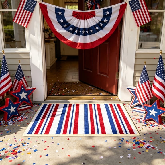 Independence Day July 4th Floor Mat, American Flag Printed Decorative Carpet, Crystal Velvet Absorbent Rug for Front Door Bathroom Bedroom Kitchen Office Party Home Holiday Decoration