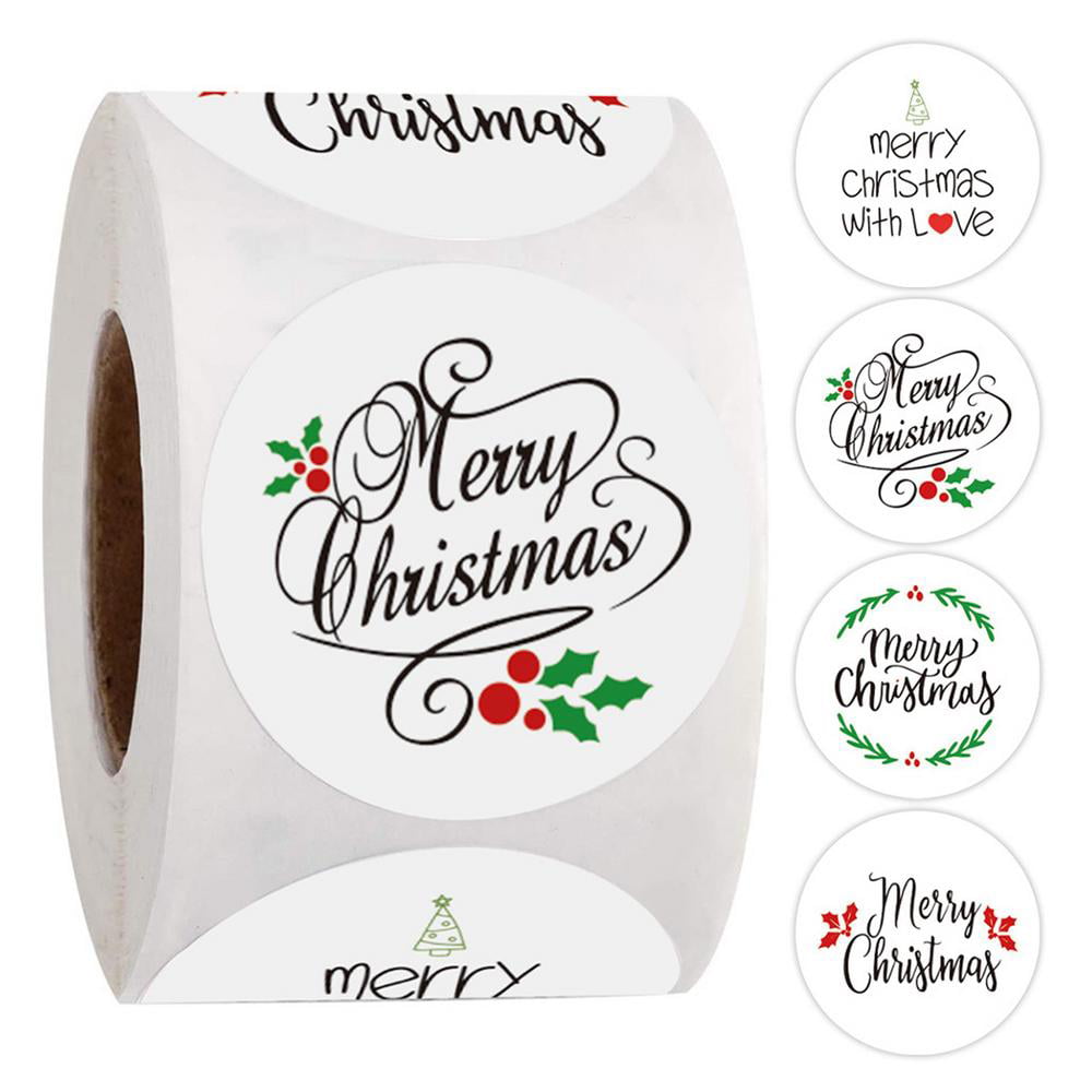 500Pcs Merry Christmas Stickers Roll Chic & Blingbling Effect Round Gold Seals Labels for Decoration & Sealing for Gift Cards Presents Boxes Biscuit Bags Bread Bags Candy Bags Envelope
