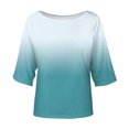 thumbnail image 3 of Gibobby Playera Termica Para Mujer Blusa holgada bohemia de verano para mujer, camiseta de talla grande con hombros descubiertos y degradado（Aqua， XXXL), 3 of 5