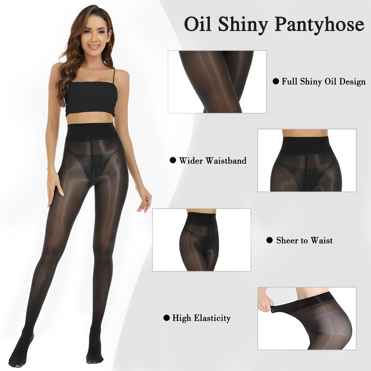 Manzi 2 Pairs Shiny Pantyhose15d Slimming High Waist Sheer Oil Shimmery Tights For Women