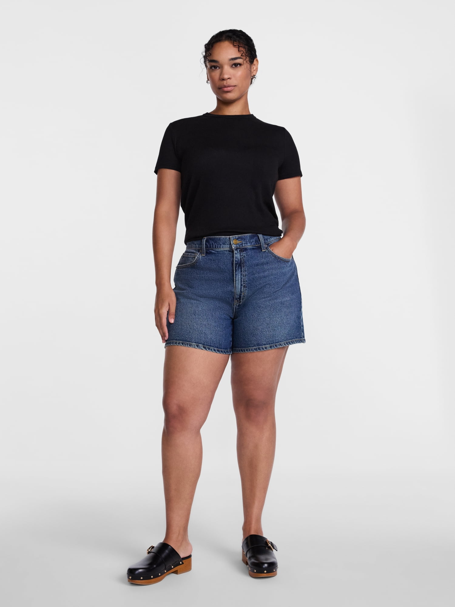 Scenario Women's High Rise A-Line Denim Shorts, 5" Inseam, Sizes 0-20