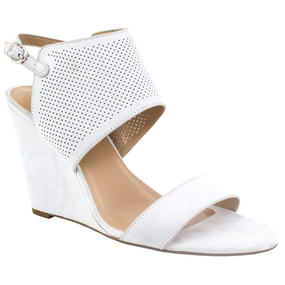 H by Halston Women's McKenzie High Wedge Suede Sandals (Parchment, 11 W US)