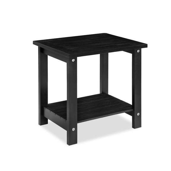 End Table Black 2-Tier Storage Solid Wood Indoor Outdoor