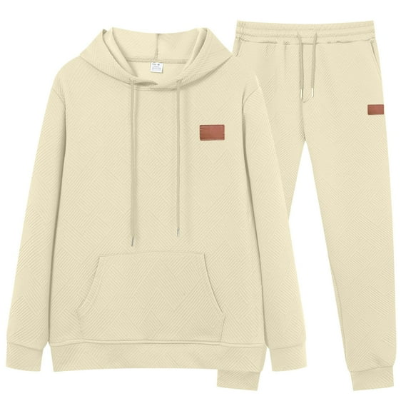 Caqnni Men's Tracksuits,2 Piece Athletic Hoodie Tracksuit Set Activewear Contrast Sweatshirt Sweatpant Sports Set for Men Sweatsuit (Beige,3XL)