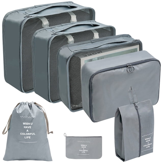 Jierger Cubes de Compression pour Emballage de Voyage, Cubes de Rangement pour Voyage Ensemble de Cubes Pliable Organisateur de Valise Sac de Rangement Léger pour Bagages