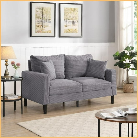 Modern 57'' 2-Seat Loveseat Sofa with Solid Wood Frame - High Resilience Foam, Light Gray - Perfect for Small Spaces