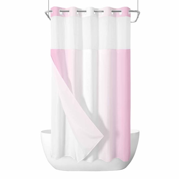 No Hook Shower Curtain, Pink Ombre Stall Bathroom Curtains with Snap in Liner, Pink White Gradient Modern Abstract Art Waterproof Washable Fabric Shower Curtain Set, 54"W x 78"L