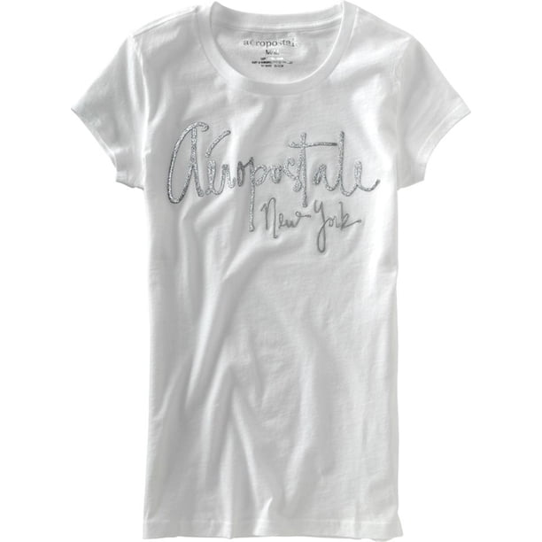 Camiseta gráfica Aeropostale Shimmer para mujer, blanca, pequeña