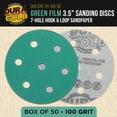 thumbnail image 2 of Dura-Gold Premium 100 Grit 3.5" (90mm) Green Film Sanding Discs, 7-Hole Pattern, Box of 50 - Heavy-Duty Dustless Hook & Loop Backing Sandpaper for Random Orbital Sander, Sand Auto Paint Wood Furniture, 2 of 6