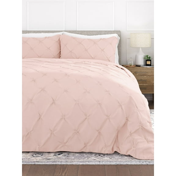 Comfort Canopy - Ultra Soft 3 Piece Pinch Pleated Duvet Cover Adult Bed Set with Matching Shams in Blush for King, Queen, Full, & Twin Beds