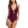 thumbnail image 3 of Women's Deep V-Neck Lace Up Monikini One-Piece Swimsuit Beachwear, 3 of 7
