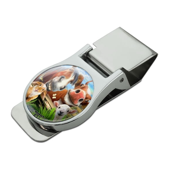 Funny Farm Selfie Cow Horse Rabbit Sheep Satin Chrome Plated Metal Money Clip