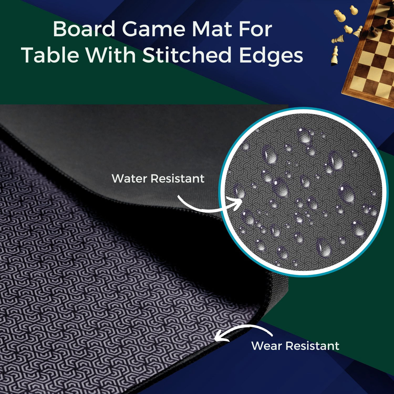 Feltectors Board Game Mat, Table Cover for Mahjong, Poker, Playing Cards, Tile Games, Dominoes 73 x 31.5 inch - Blue