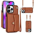 thumbnail image 1 of For Iphone 14 Pro Max Rfid Card Slot Phone Case With Long Lanyard(Brown),iPhone 16, 1 of 7