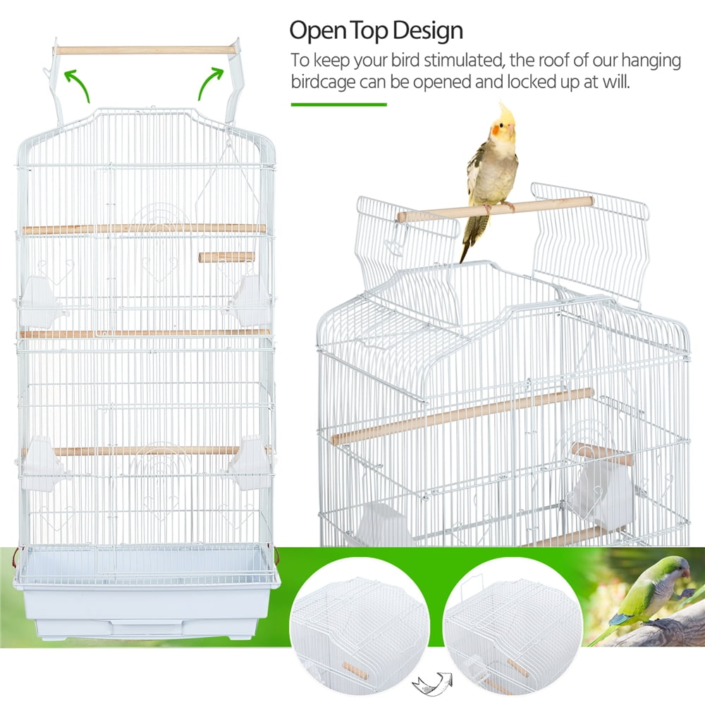 Renwick 41" Four Feeders Double-Door Metal Birdcage with Slide-Out Tray,White