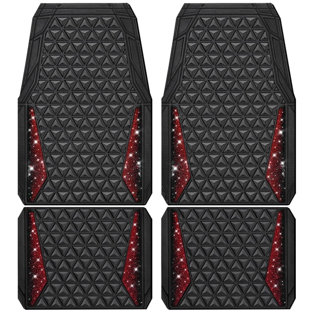 Juego completo de alfombrillas CAR PASS Diamond Rubber, color negro y rojo