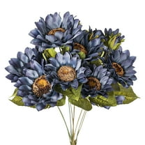 Aonity 9 Autumn Sunflower Artificial Flowers Blue, Artificial Sunflowers Bouquet Sunflower Autumn Flower for Decoration 9 Heads Faux Flowers Bunch for Home Decor