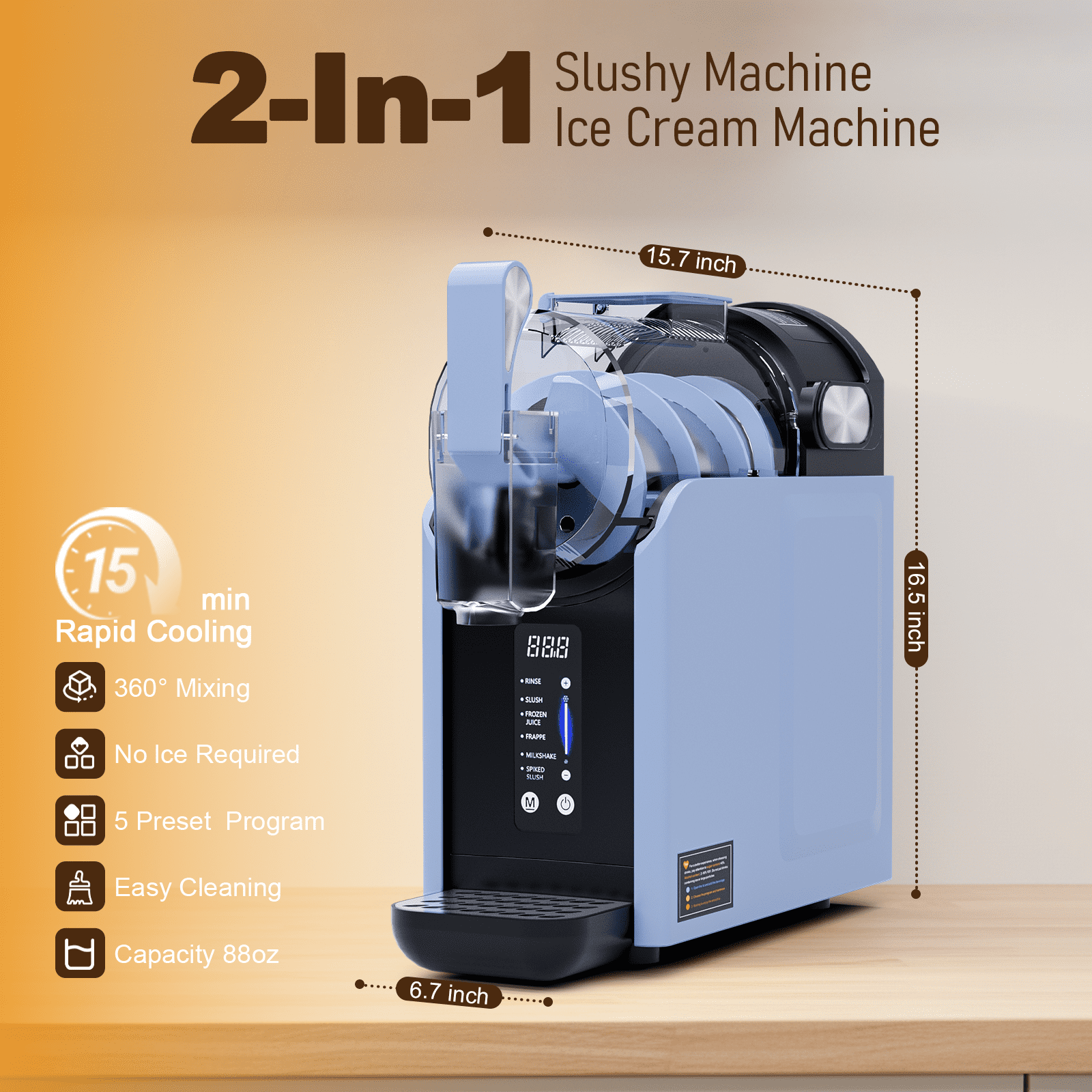 Advwin 2-in-1 Ice Cream & Slushy Maker, 68oz Fast Cooling Countertop Machine with 6 Presets & Self-Cleaning